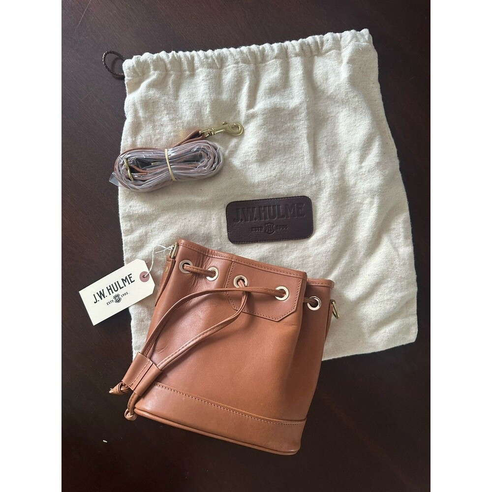 JW Hulme Leather Bucket Bag Caramel Made In USA NEW